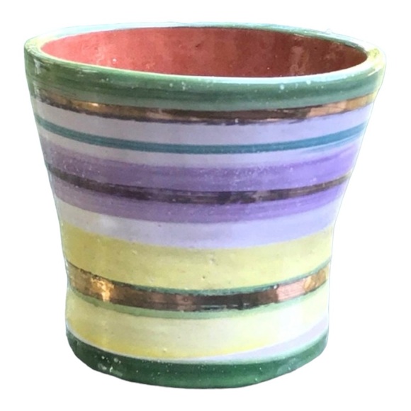 Pottery Vase in Lavender Green Yellow & Metallic Gold Stripes/Pen-Pencil Holder - Picture 12 of 12